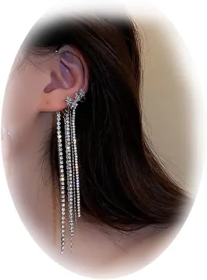 1 Pair Zircon Butterfly Earrings For Women Rhinestone Non Pierced Ear Crawler Clips Butterfly Cuff Wrap Earrings