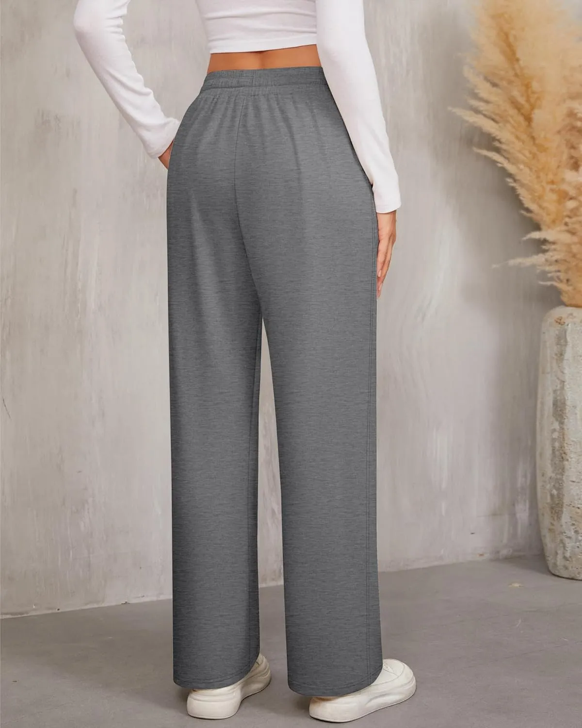 2 Pack Women's Wide Leg Pants Casual Drawstring High Waist Sweatpants Baggy Trousers Joggers Pant with Pockets