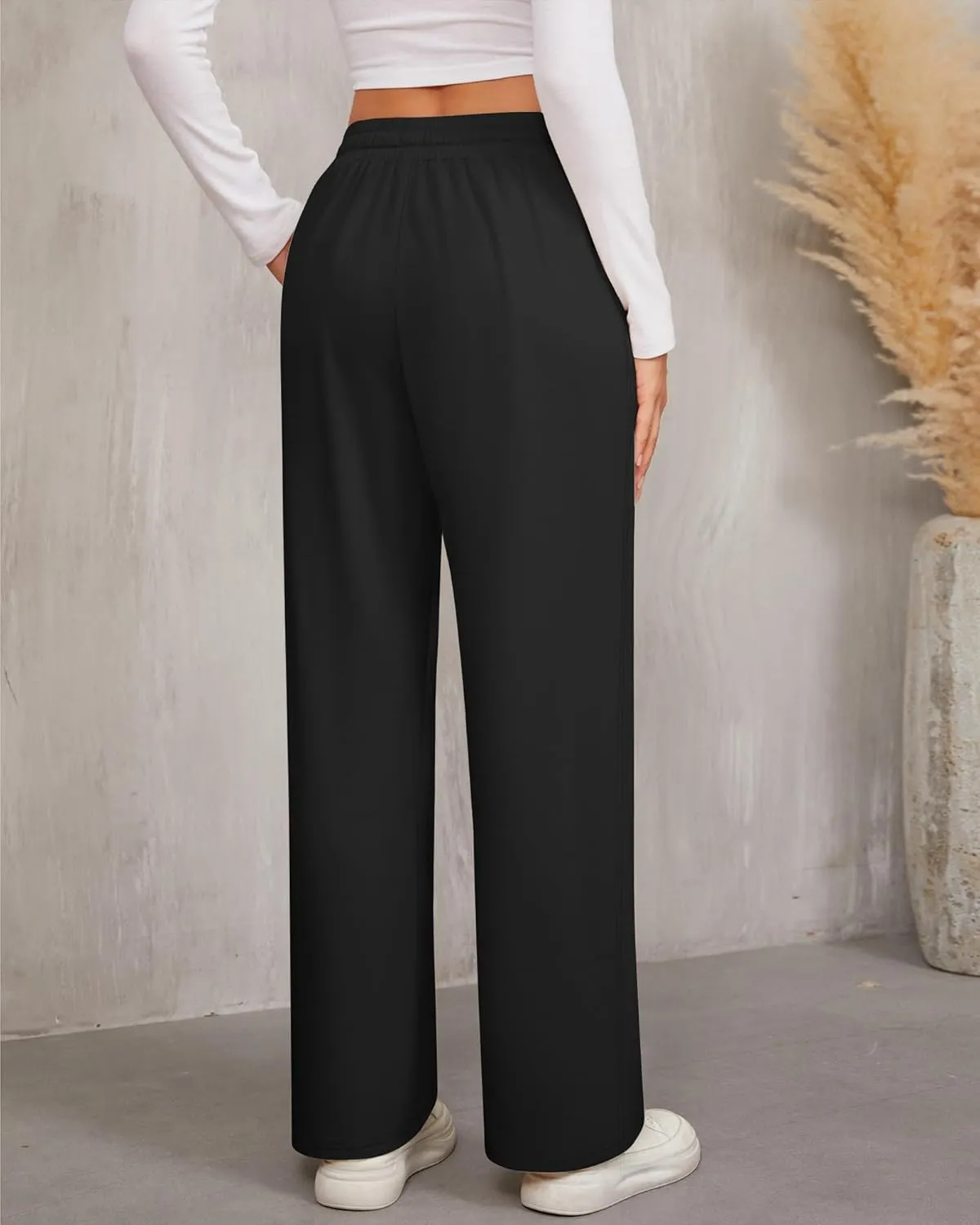 2 Pack Women's Wide Leg Pants Casual Drawstring High Waist Sweatpants Baggy Trousers Joggers Pant with Pockets