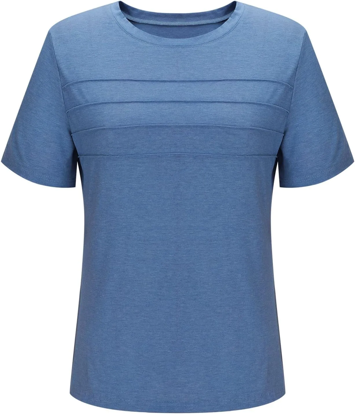 2025 Summer Classic Pleated T Shirts Women Casual Short Sleeve Crewneck Tunic Tops Derssy Loose Fit Office Work Blouses