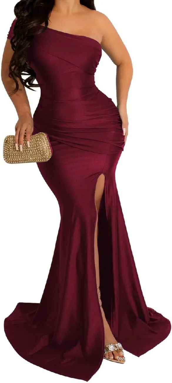A ADILACA Women's Off Shoulder High Split Long Formal Party Maxi Dress, Off Shoulder High Split Dress