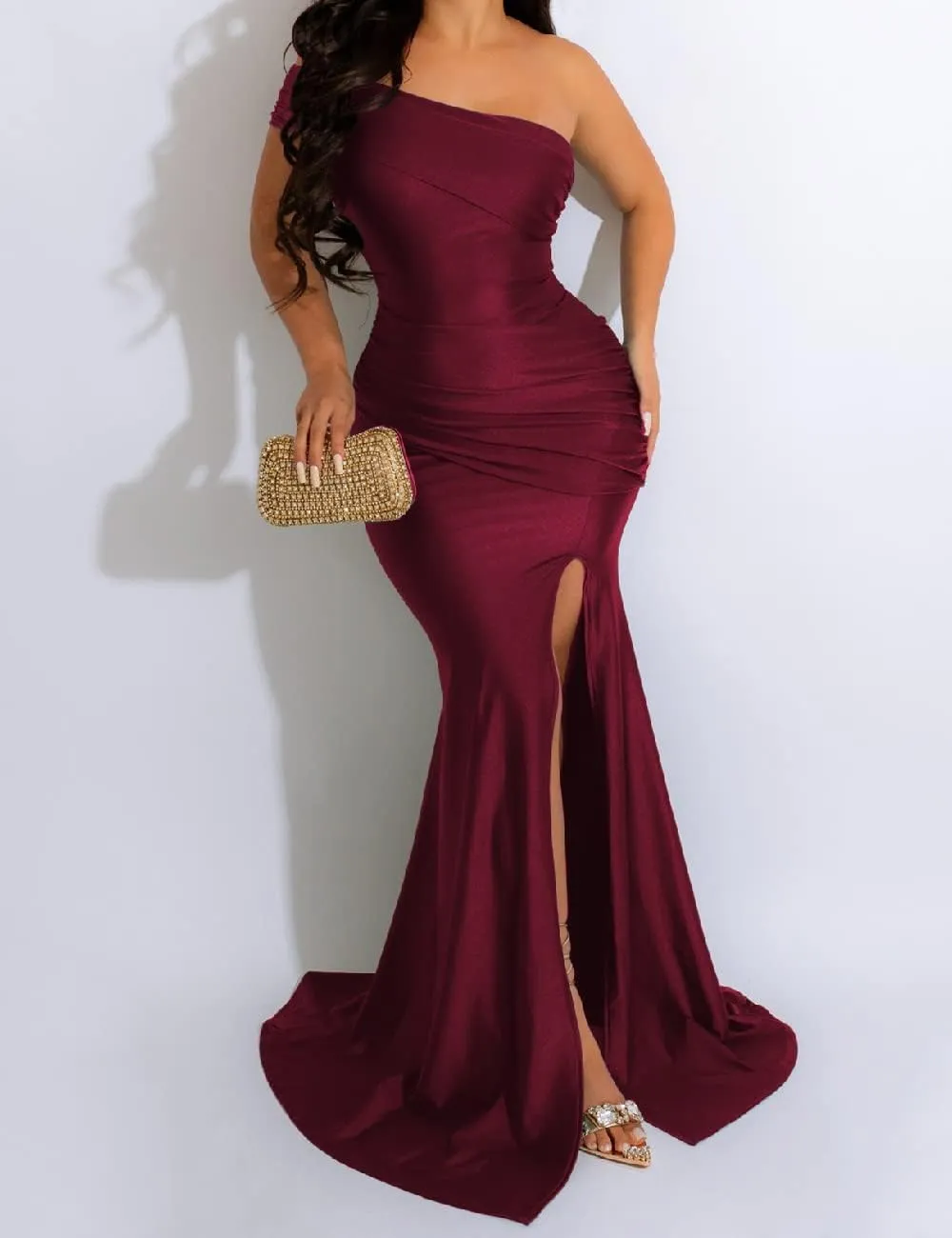 A ADILACA Women's Off Shoulder High Split Long Formal Party Maxi Dress, Off Shoulder High Split Dress