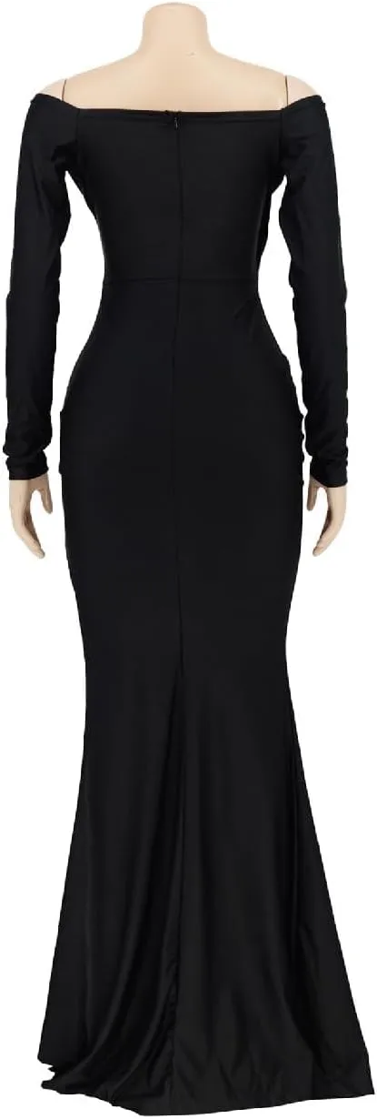 A ADILACA Women's Off Shoulder High Split Long Formal Party Maxi Dress, Off Shoulder High Split Dress