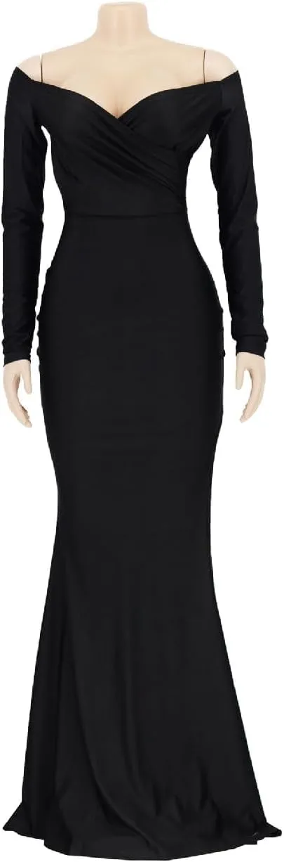 A ADILACA Women's Off Shoulder High Split Long Formal Party Maxi Dress, Off Shoulder High Split Dress