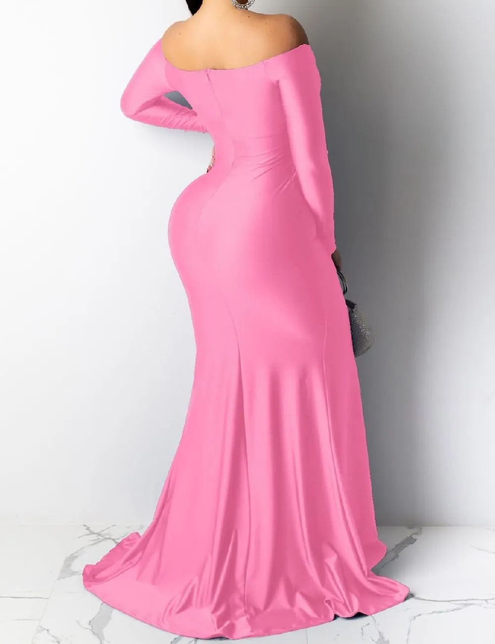 A ADILACA Women's Off Shoulder High Split Long Formal Party Maxi Dress, Off Shoulder High Split Dress