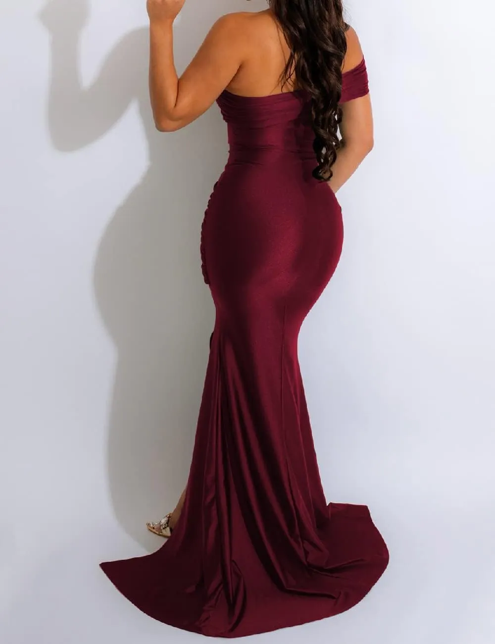 A ADILACA Women's Off Shoulder High Split Long Formal Party Maxi Dress, Off Shoulder High Split Dress