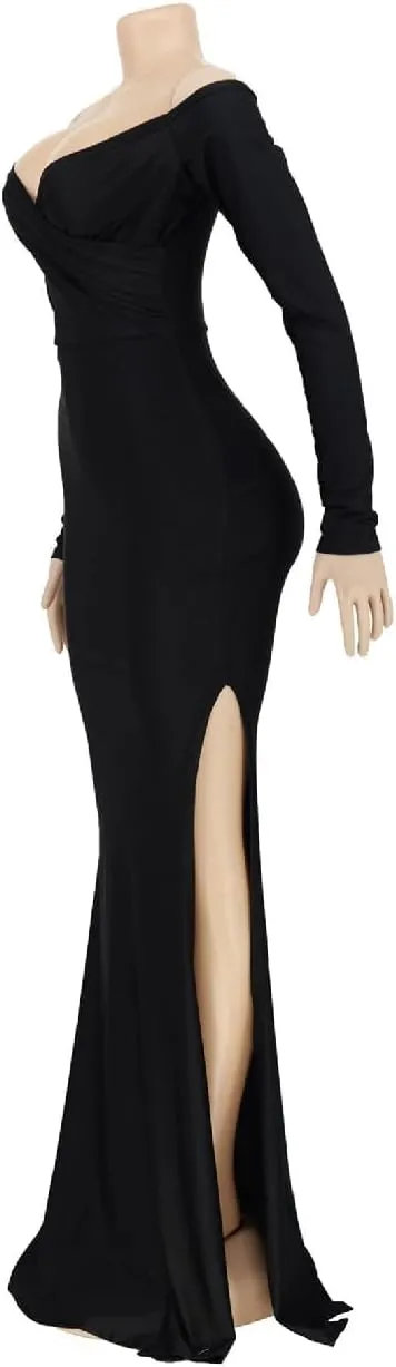 A ADILACA Women's Off Shoulder High Split Long Formal Party Maxi Dress, Off Shoulder High Split Dress