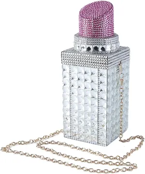 Acrylic Lipstick Shaped Evening Clutch Purse Women Sparkly Rhinestone Handbag Party Wedding Bride Shoulder Purse