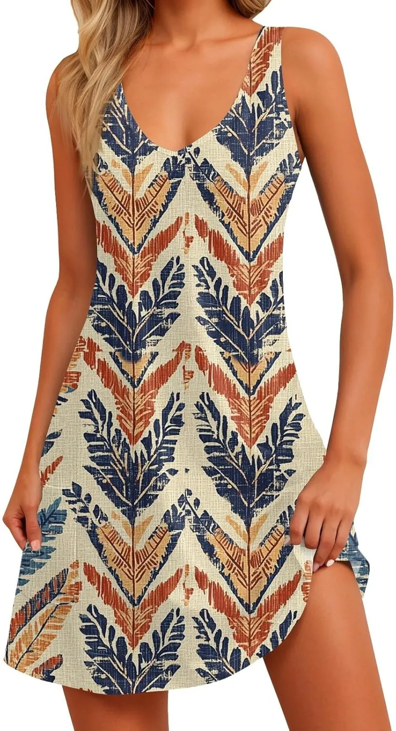 ADHOWBEW Womens Casual Dresses Loose Fit Sexy Hawaiian Casual Sleeveless Tank Dresses Beach Comfy Cute Dress