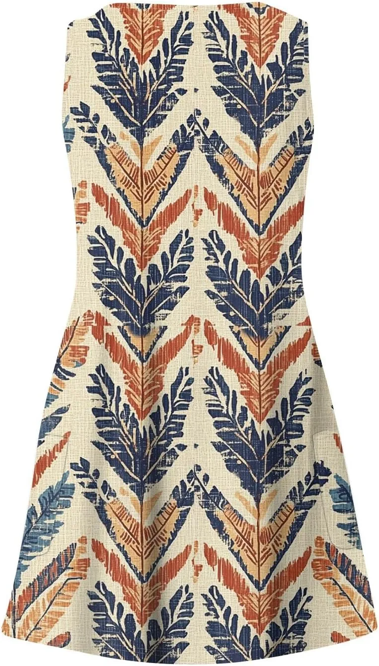 ADHOWBEW Womens Casual Dresses Loose Fit Sexy Hawaiian Casual Sleeveless Tank Dresses Beach Comfy Cute Dress