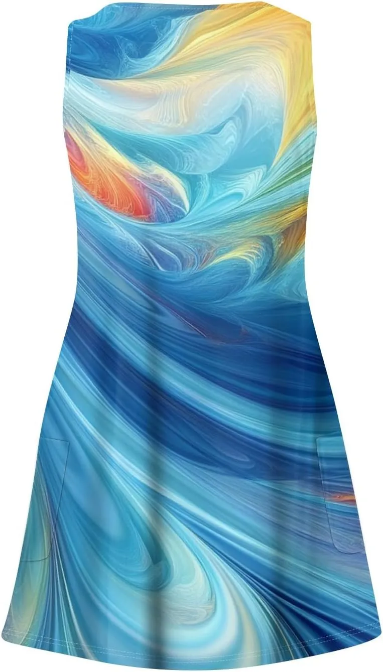ADHOWBEW Womens Casual Dresses Loose Fit Sexy Hawaiian Casual Sleeveless Tank Dresses Beach Comfy Cute Dress