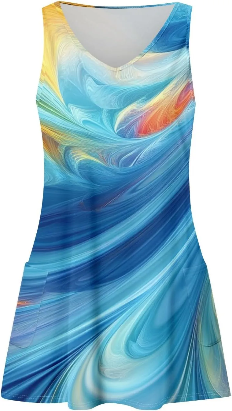 ADHOWBEW Womens Casual Dresses Loose Fit Sexy Hawaiian Casual Sleeveless Tank Dresses Beach Comfy Cute Dress