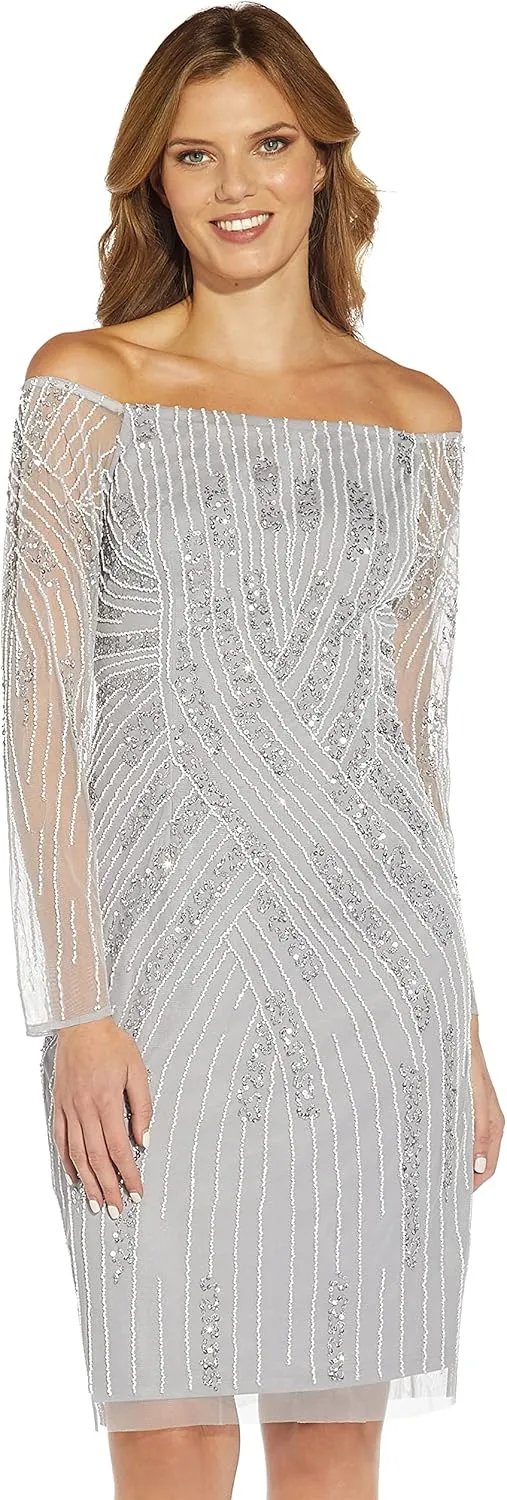 Adrianna Papell Women's Off Shoulder Beaded Dress