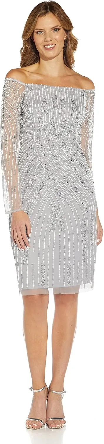 Adrianna Papell Women's Off Shoulder Beaded Dress