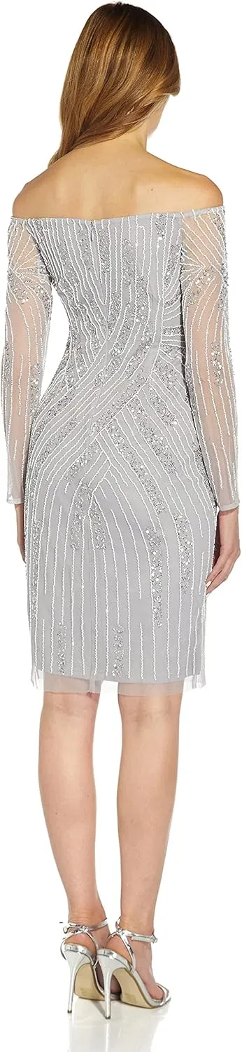 Adrianna Papell Women's Off Shoulder Beaded Dress