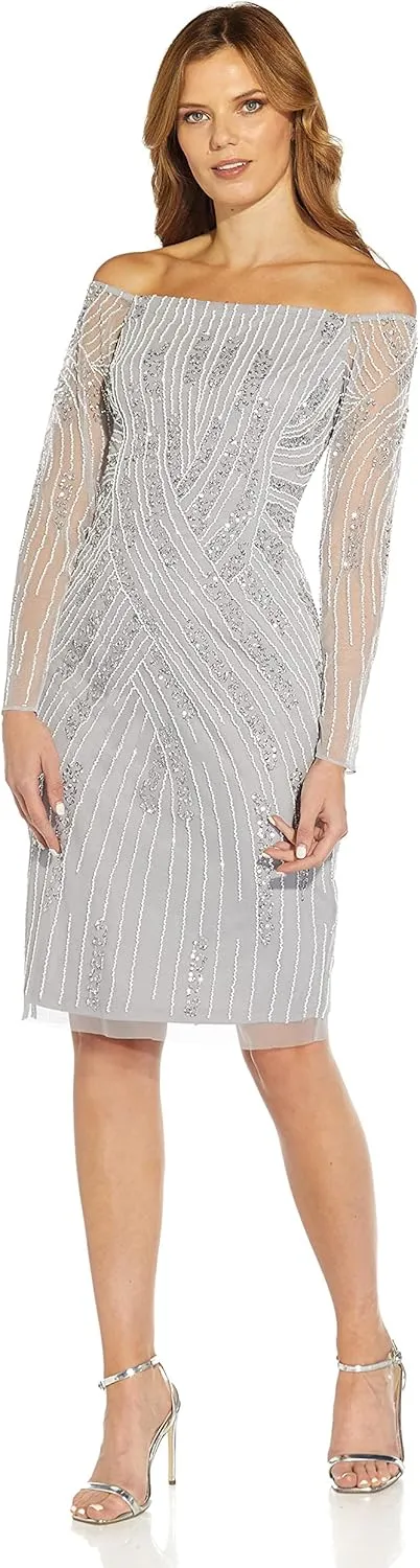 Adrianna Papell Women's Off Shoulder Beaded Dress
