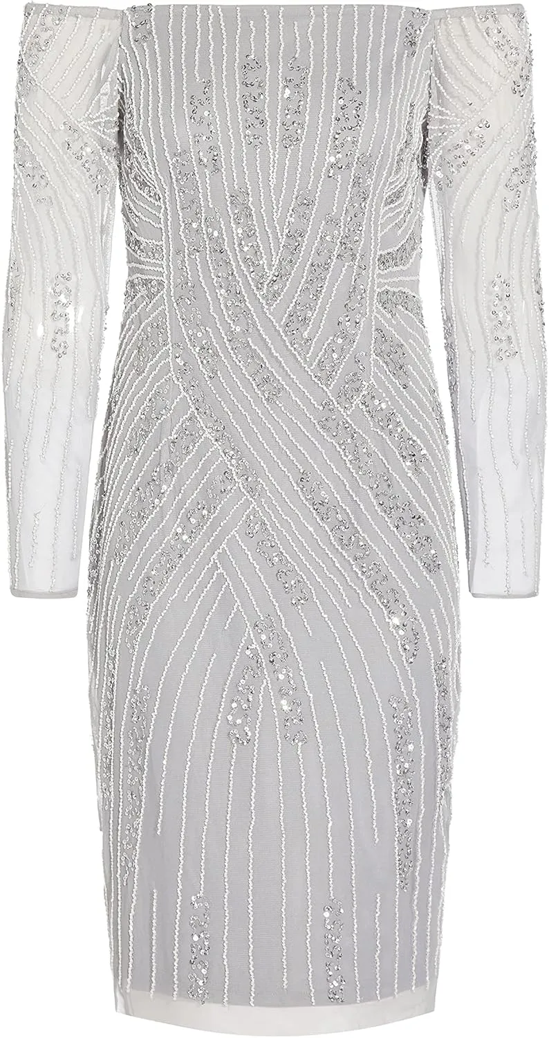 Adrianna Papell Women's Off Shoulder Beaded Dress