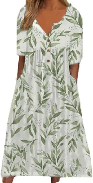 Akivide Women's Button Down V Neck Midi Tshirt Dress Plus Size Boho Summer Short Sleeve Beach Dresses with Pockets 2024