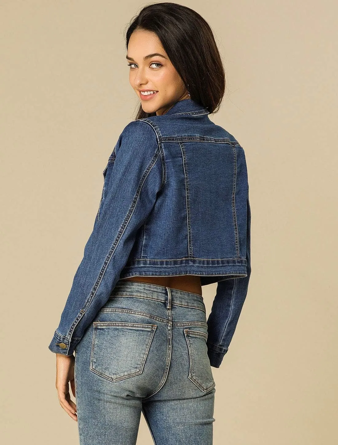 Allegra K Women's Denim Jackets 2025 Casual Button Down Long Sleeves Crop Jean Jacket