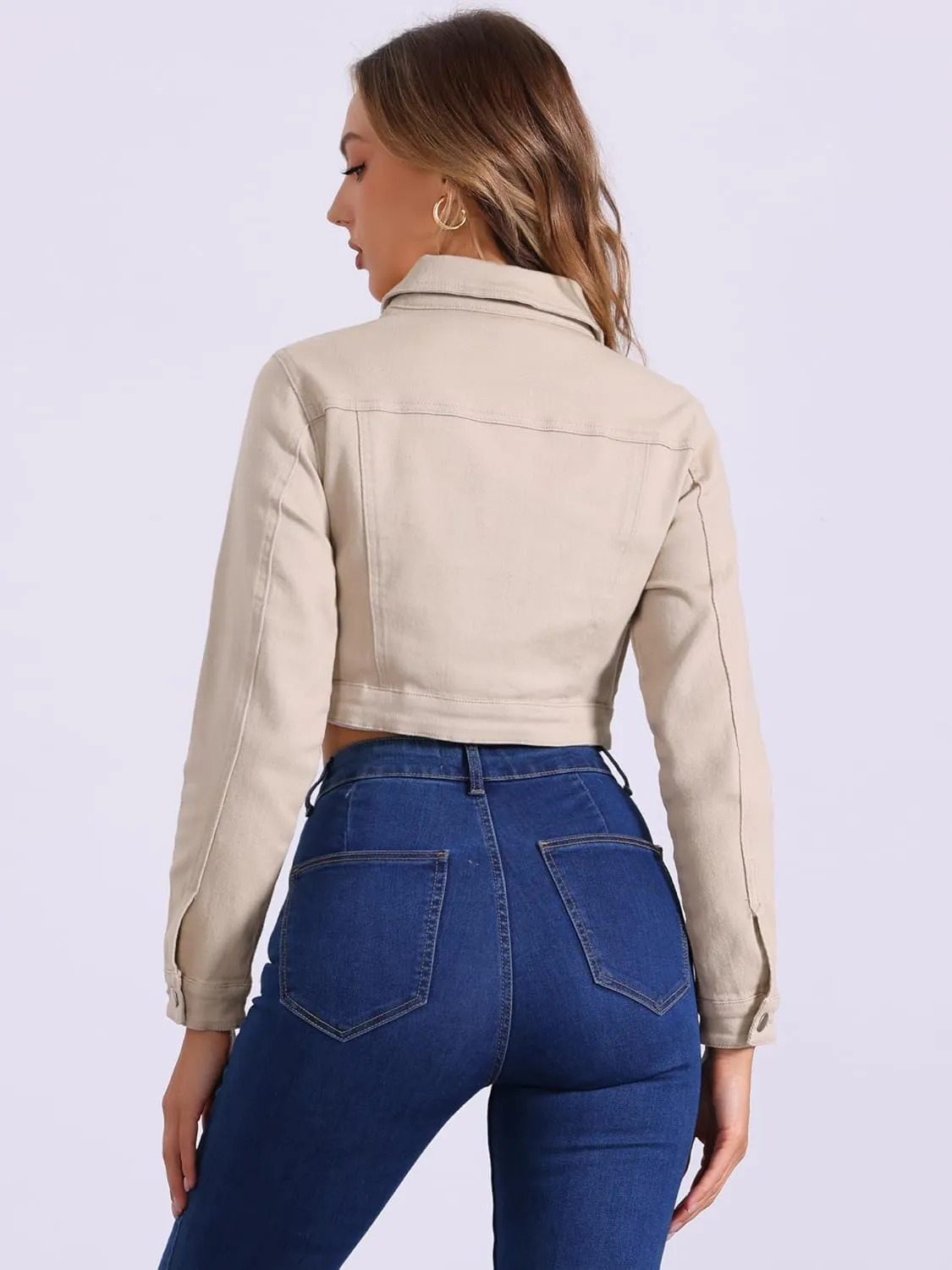 Allegra K Women's Denim Jackets 2025 Casual Button Down Long Sleeves Crop Jean Jacket