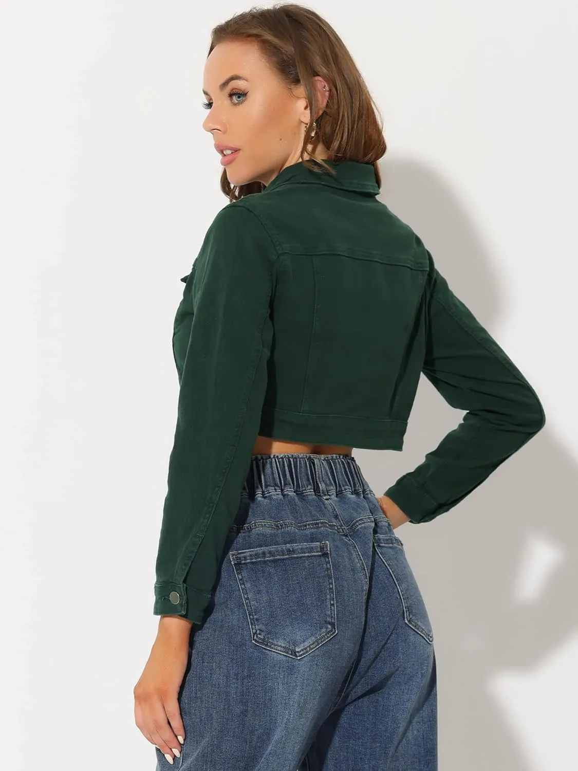 Allegra K Women's Denim Jackets 2025 Casual Button Down Long Sleeves Crop Jean Jacket