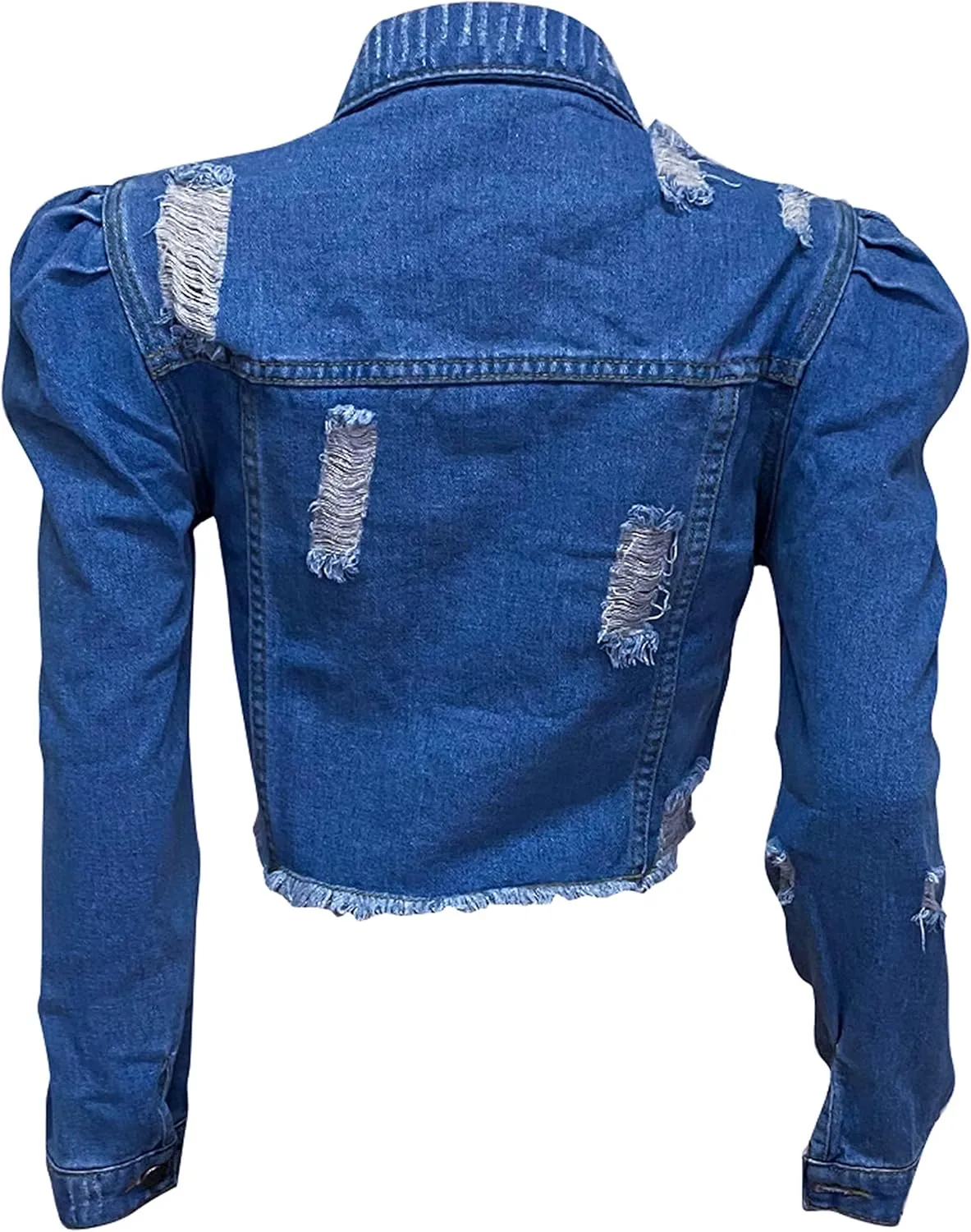 AMEBELLE Jean Jacket for Women Long Puff Sleeve Distressed Crop Denim Jackets Top