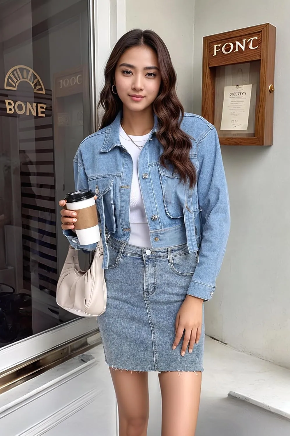 andy & natalie Womens Jean Jacket Cropped Fashion Button Down Denim Jackets Short Shacket Outfit