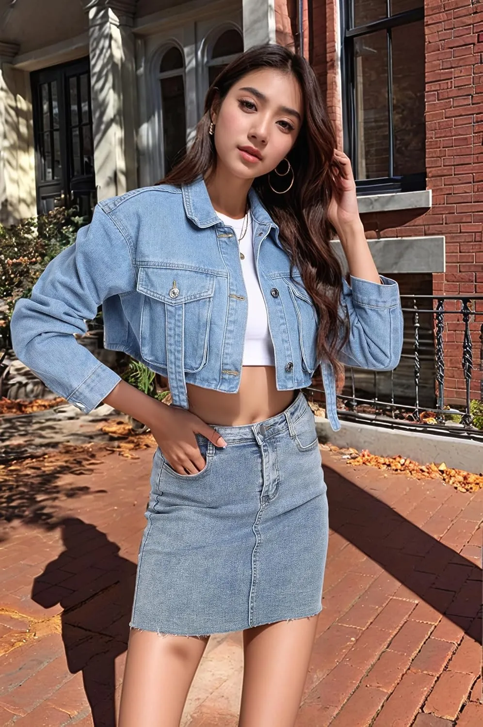 andy & natalie Womens Jean Jacket Cropped Fashion Button Down Denim Jackets Short Shacket Outfit