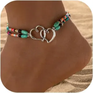 Ankle Bracelets for Women Heart Layered Stretch Ankle Bracelet Colorful Beaded Anklets Boho Ankle Beach Anklet Jewelry Accessories for Summer