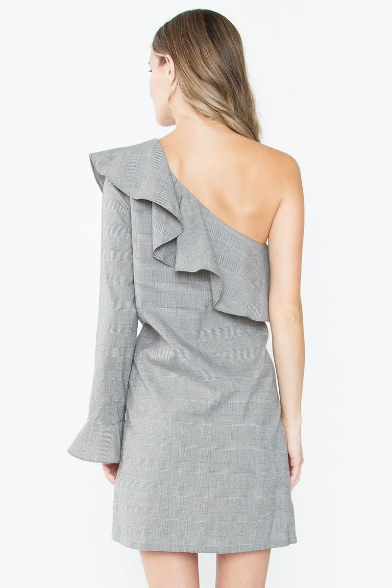 Arianna Plaid One Shoulder Dress
