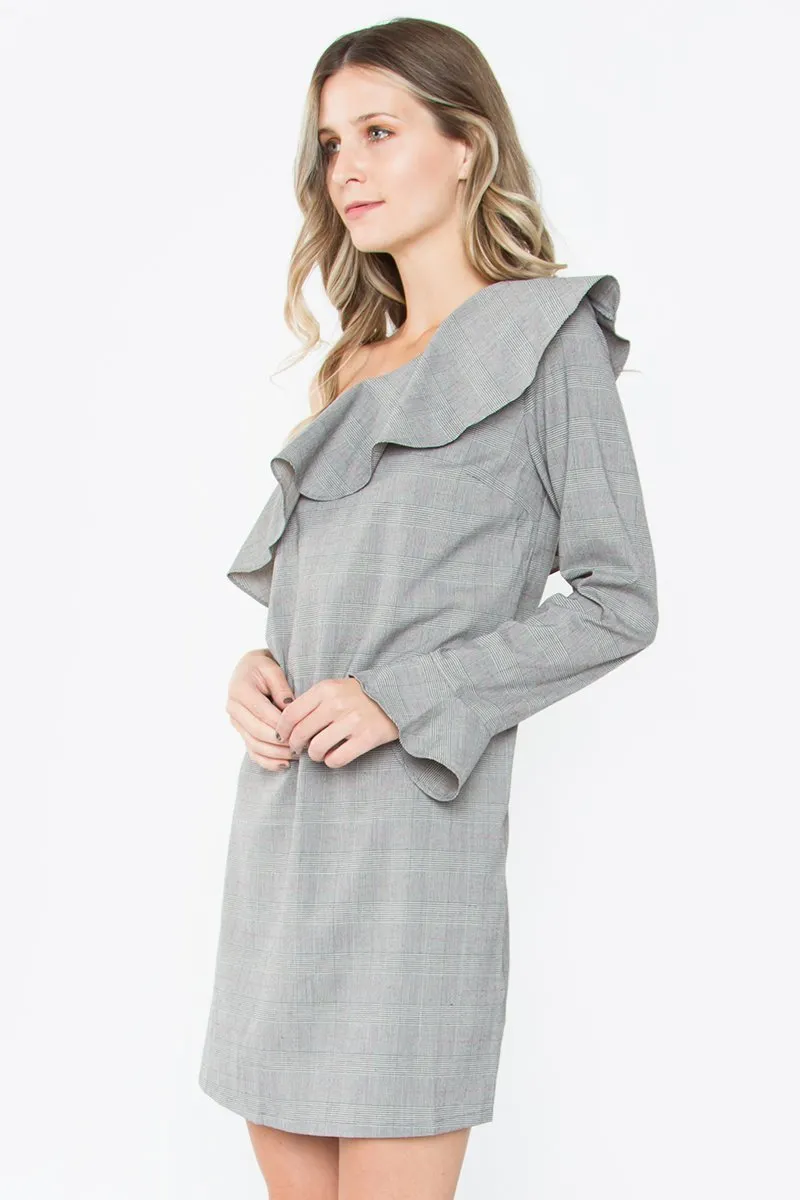 Arianna Plaid One Shoulder Dress