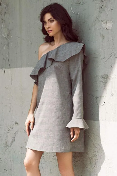 Arianna Plaid One Shoulder Dress