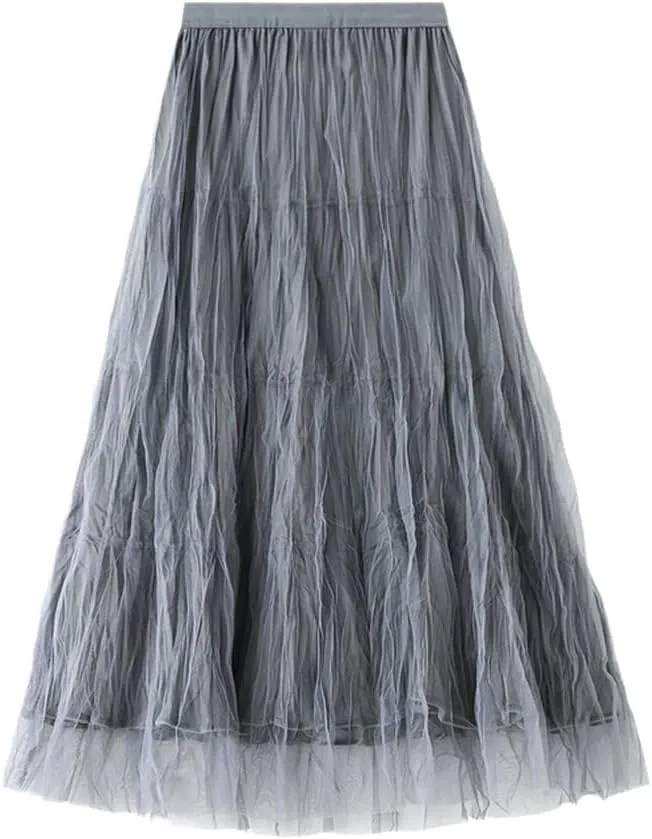 Autumn Winter Long Velvet Tulle Skirt, Women Casual High Waist Midi Pleated Skirts, Female Chic Reversible Skirt