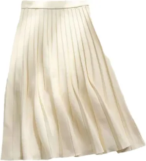 Autumn Winter Thick Knitted Skirt Women Fashion High Waist Pleated Midi Skirts Female Elegant Chic A Line Skirt