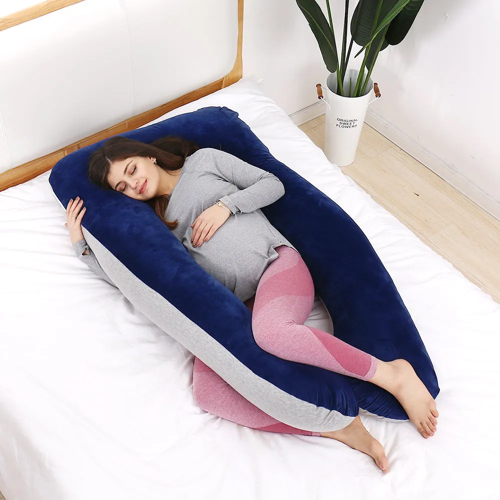 AWESLING U Shape Full Body Pregnancy Pillow with Jersey and Velvet Cover (Blue Grey)