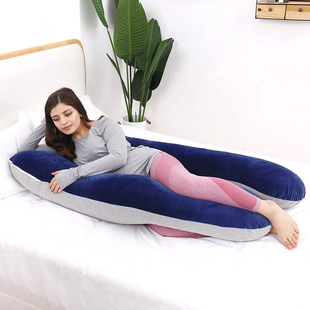 AWESLING U Shape Full Body Pregnancy Pillow with Jersey and Velvet Cover (Blue Grey)