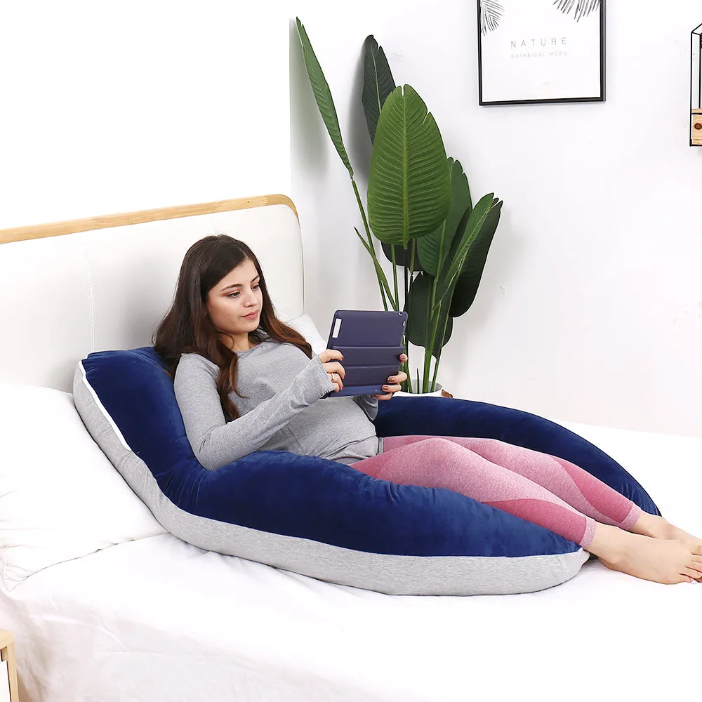 AWESLING U Shape Full Body Pregnancy Pillow with Jersey and Velvet Cover (Blue Grey)
