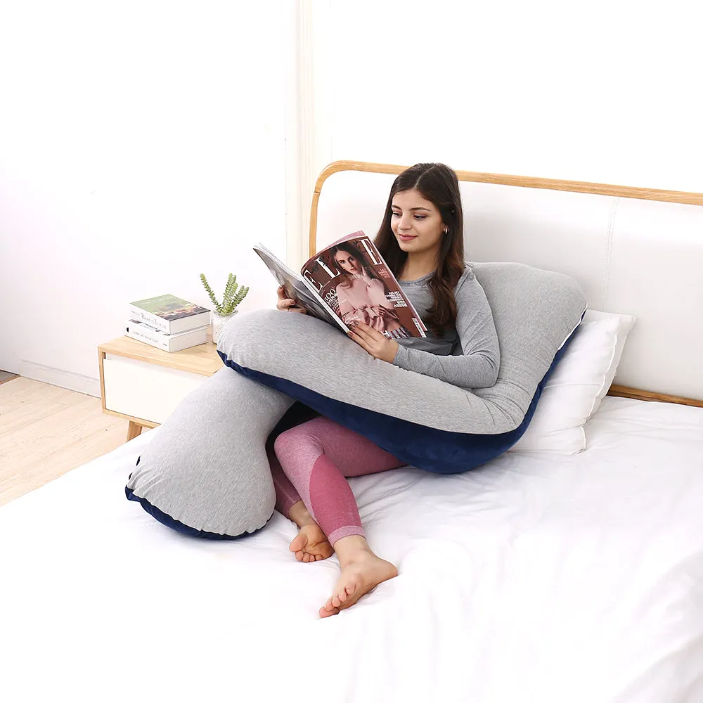 AWESLING U Shape Full Body Pregnancy Pillow with Jersey and Velvet Cover (Blue Grey)