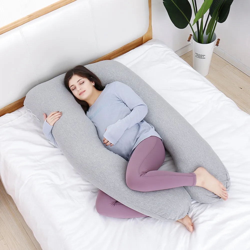 AWESLING U Shape Full Body Pregnancy Pillow with Jersey Cover (Light Grey)