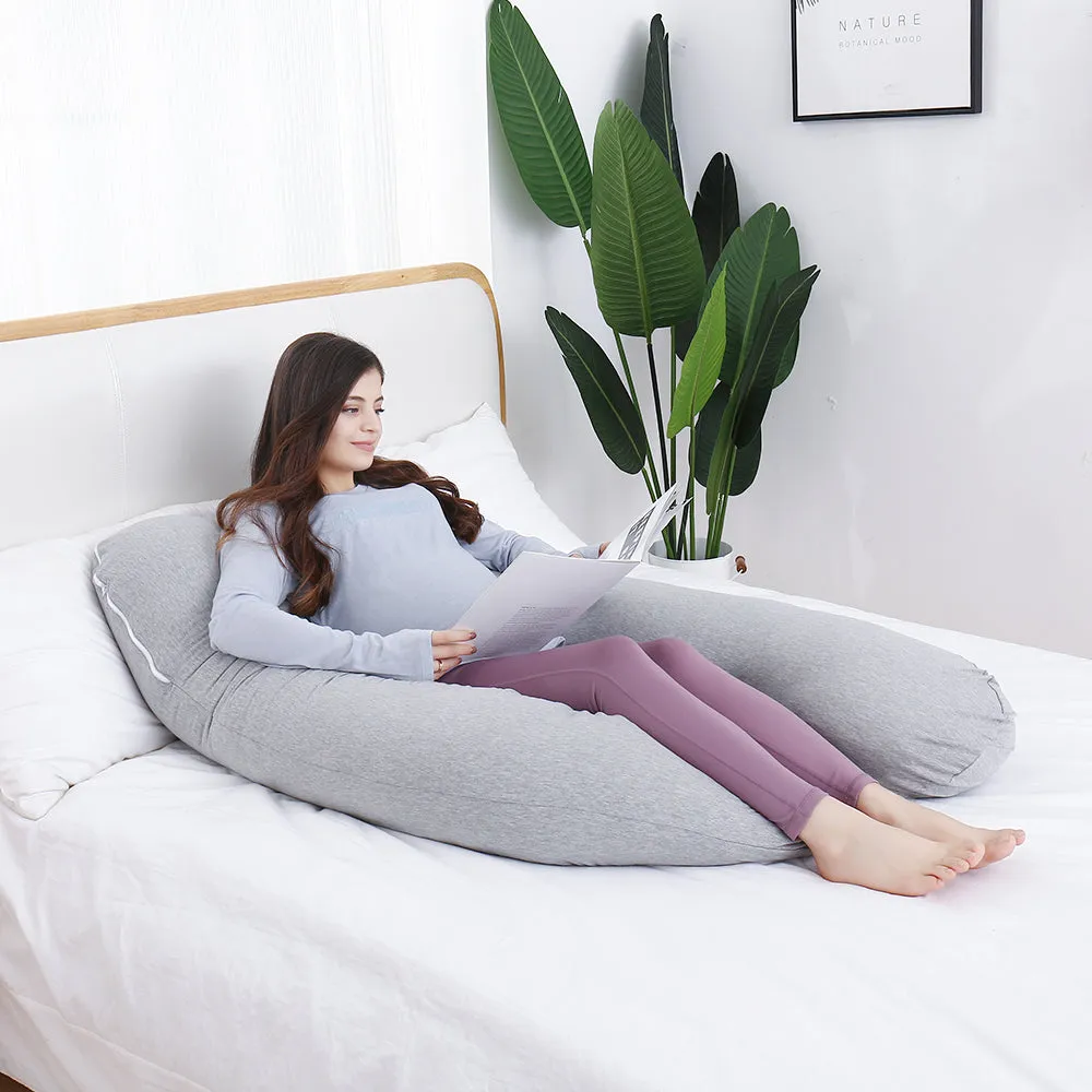AWESLING U Shape Full Body Pregnancy Pillow with Jersey Cover (Light Grey)