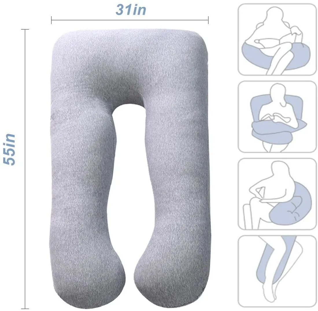 AWESLING U Shape Full Body Pregnancy Pillow with Jersey Cover (Light Grey)