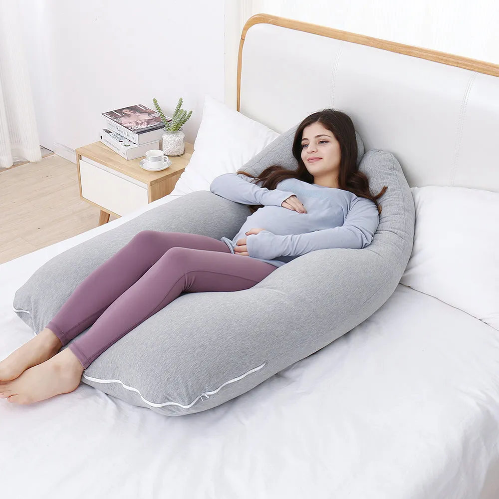 AWESLING U Shape Full Body Pregnancy Pillow with Jersey Cover (Light Grey)