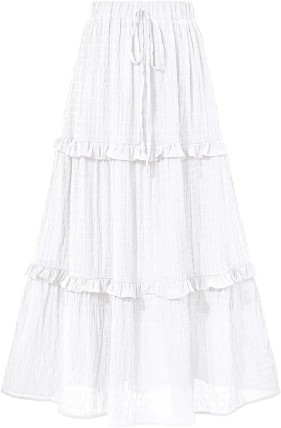 Awoscut Women's High Waist Pleated Maxi Skirts Summer A Line Flowy Swing Casual Long Bohemian Beach Skirt Dress
