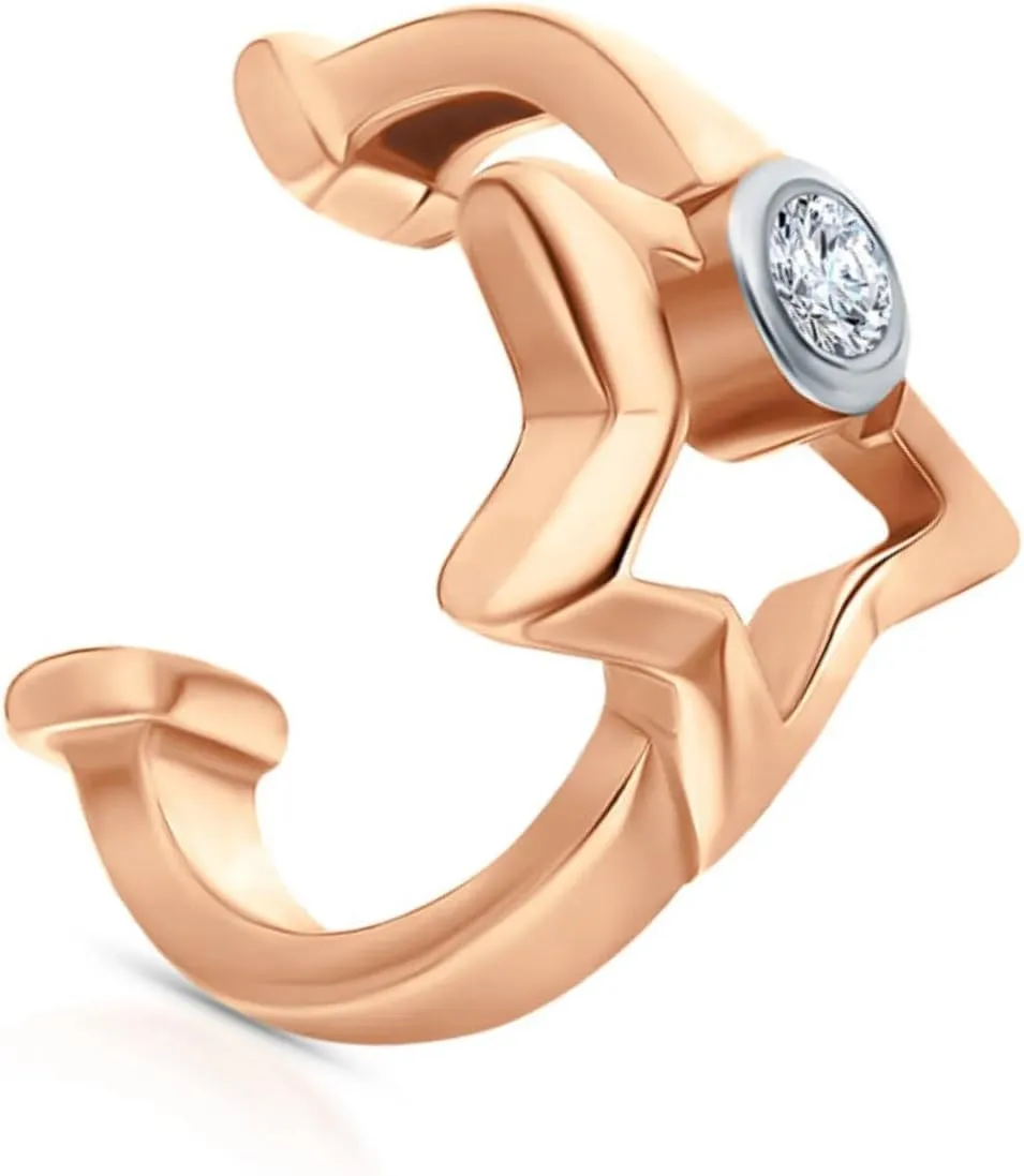 Bezel Diamond (0.08CT) Star Ear Cuff, No Piercing,14K Gold Star Cuff, Conch Wrap Earring, Birthday Jewelry, Gift For Friends.