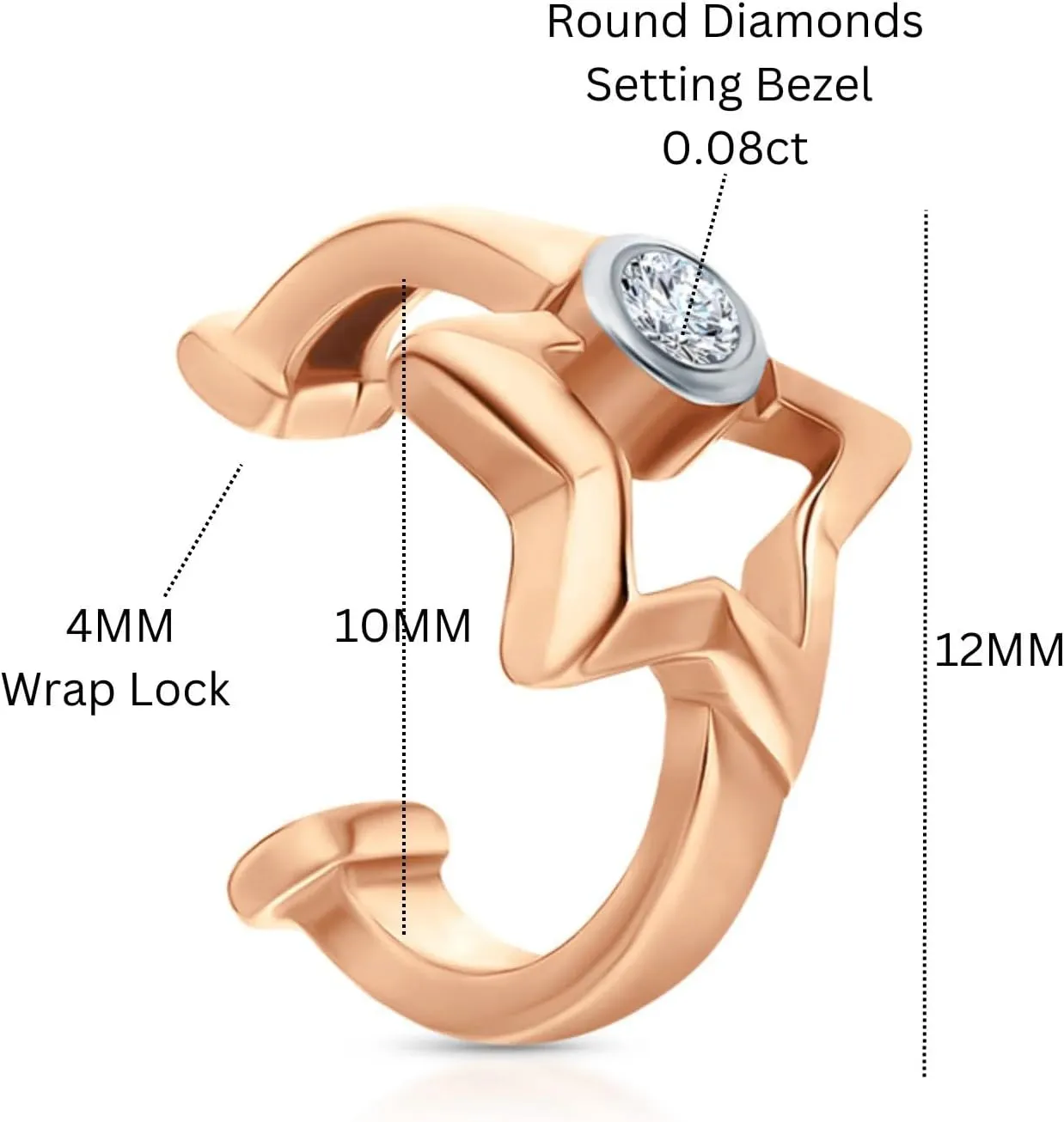 Bezel Diamond (0.08CT) Star Ear Cuff, No Piercing,14K Gold Star Cuff, Conch Wrap Earring, Birthday Jewelry, Gift For Friends.