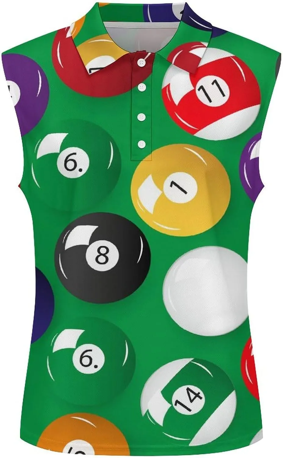 Billiards Pool Table Balls Women's Sleeveless Golf Polo Shirts Athletic Tank Tops