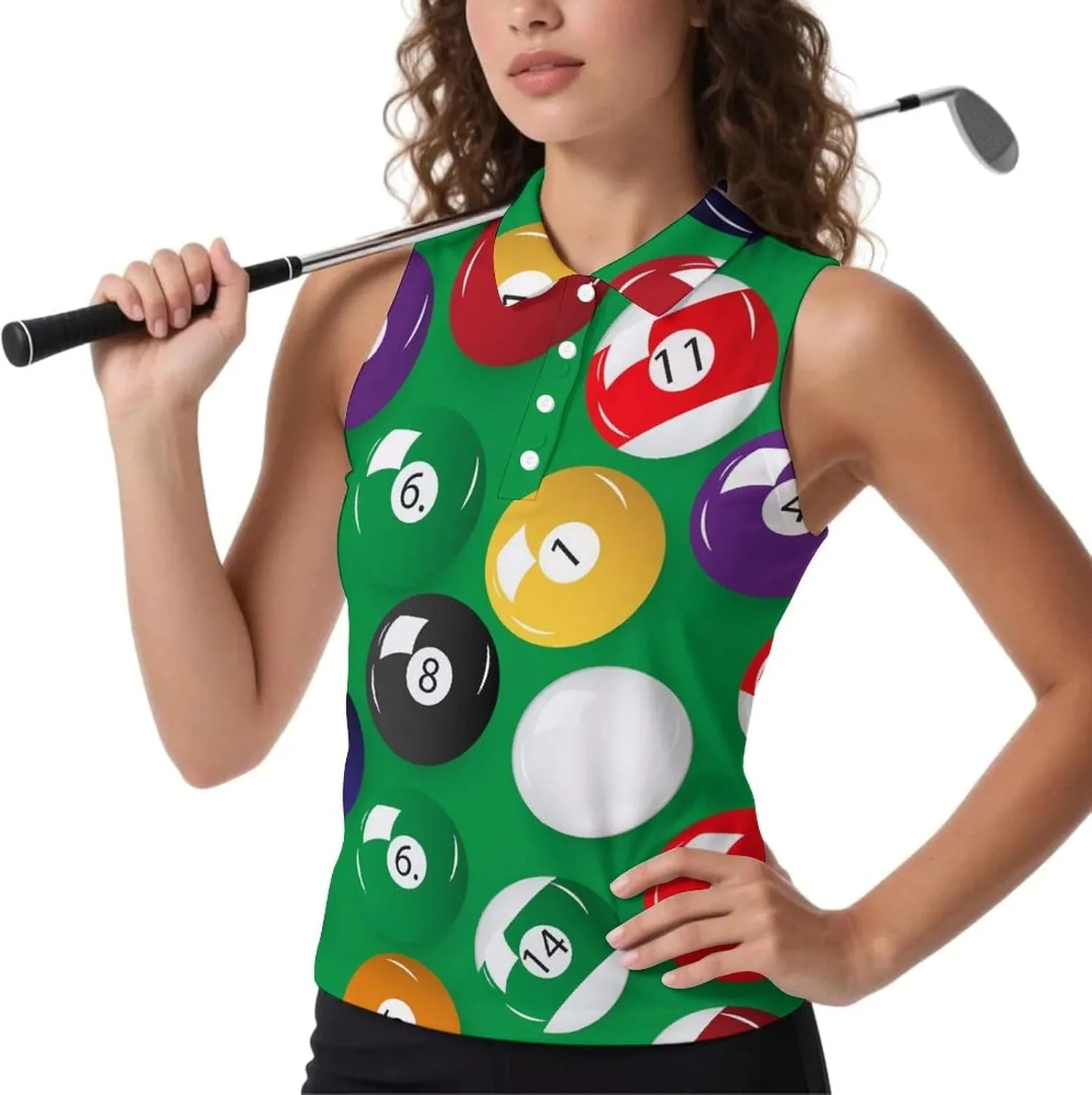 Billiards Pool Table Balls Women's Sleeveless Golf Polo Shirts Athletic Tank Tops