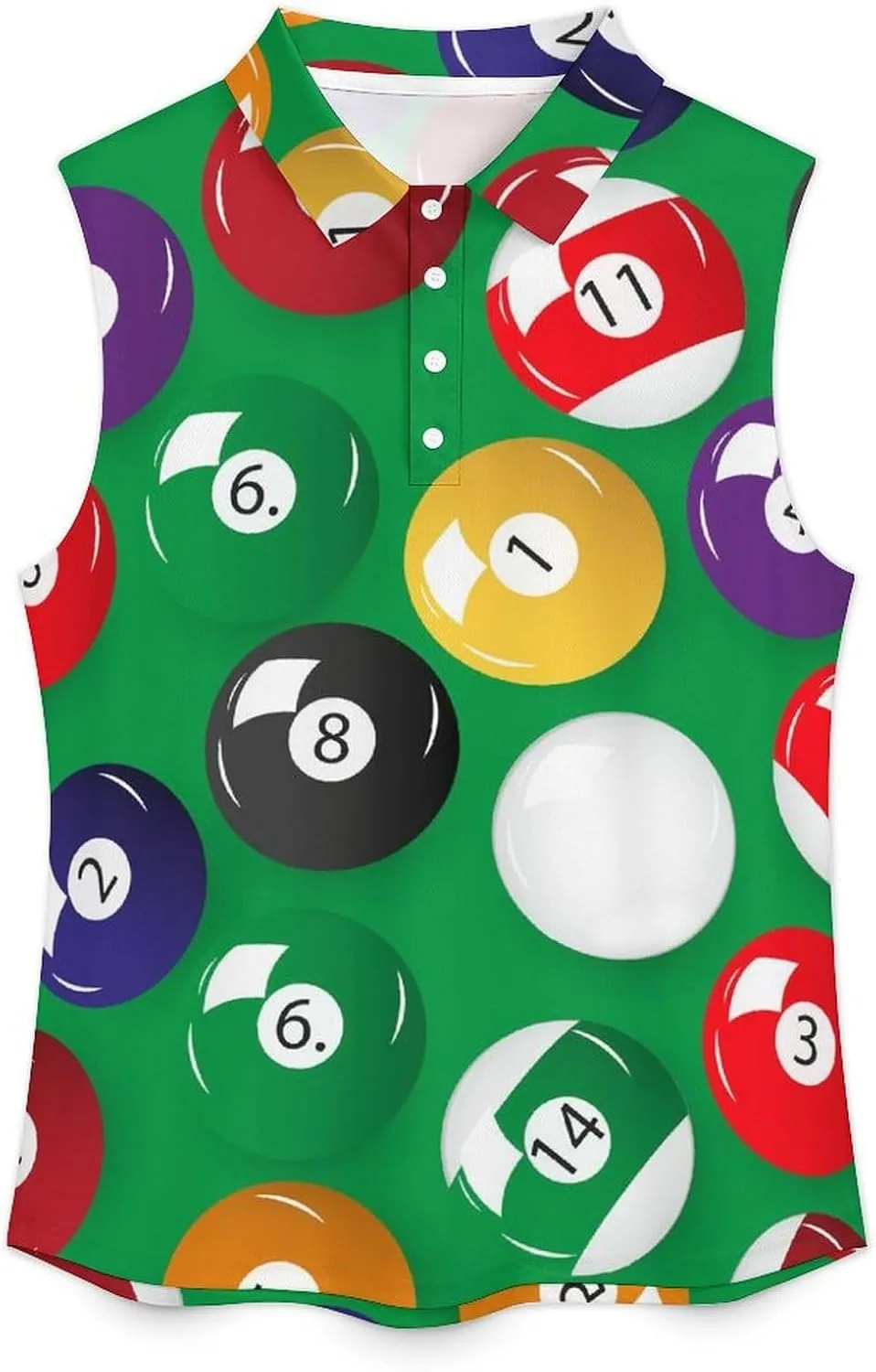 Billiards Pool Table Balls Women's Sleeveless Golf Polo Shirts Athletic Tank Tops