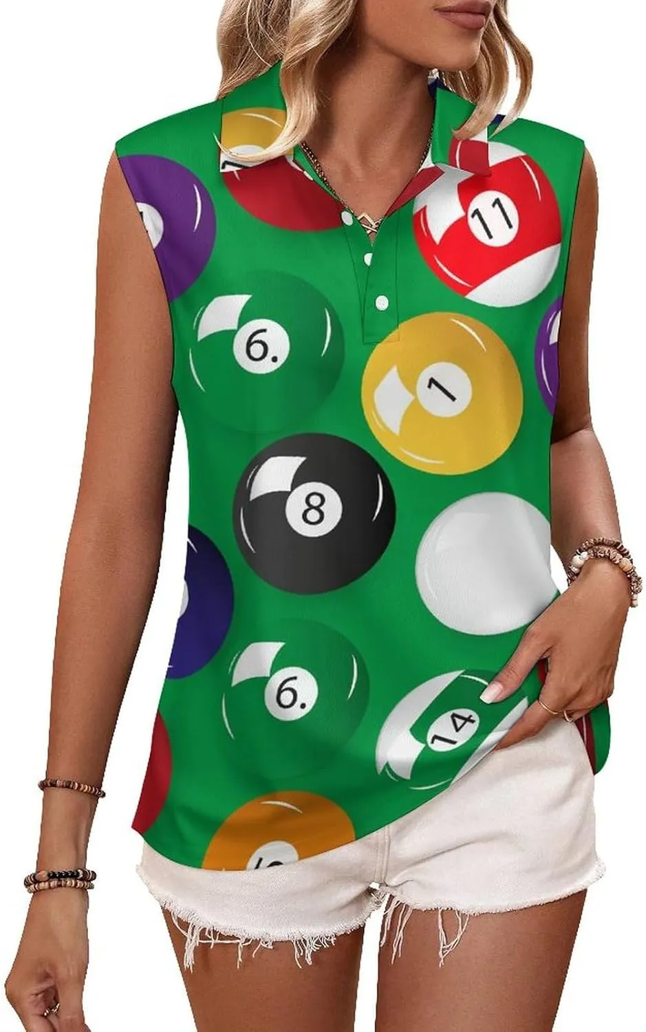 Billiards Pool Table Balls Women's Sleeveless Golf Polo Shirts Athletic Tank Tops