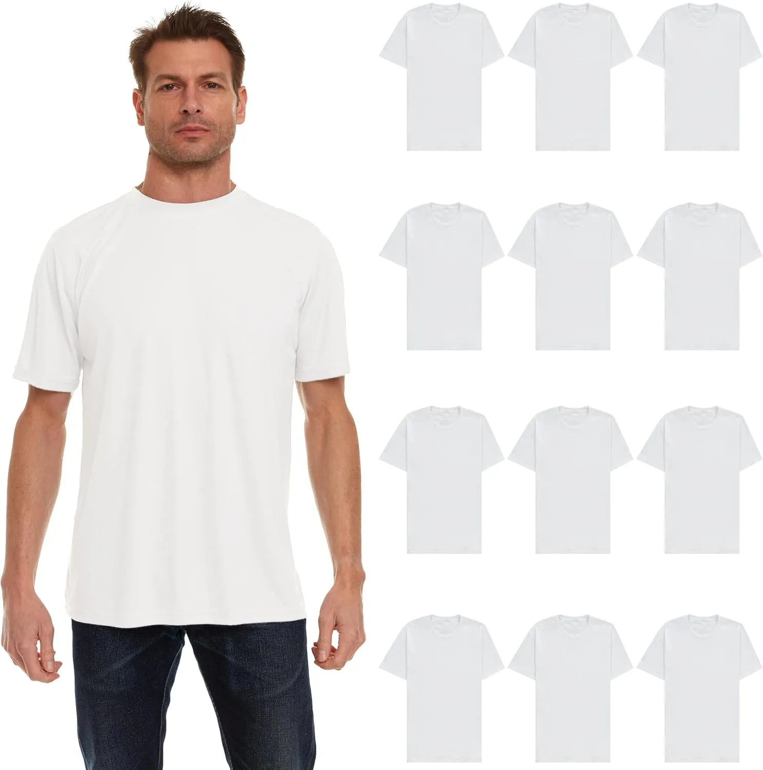 BILLIONHATS 12 Pack Plus Size Men's Cotton T-Shirts Bulk Big & Tall, Premium Fitted, Lightweight Classic Short Sleeve Tees